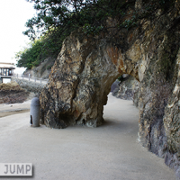 仙酔島 鞆公園・海岸線歩道では地殻変動の跡。五色岩はパワースポット