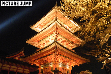 清水寺・三重塔と桜のコラボ（ライトアップ）